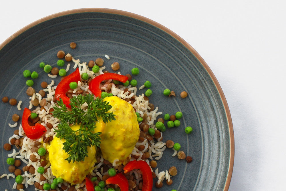 Vegan Turmeric Cutlets with Rice & Lentils